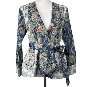 ETHNC blue/gray kimono wrap top, statement, global, romantic, artisan, statement